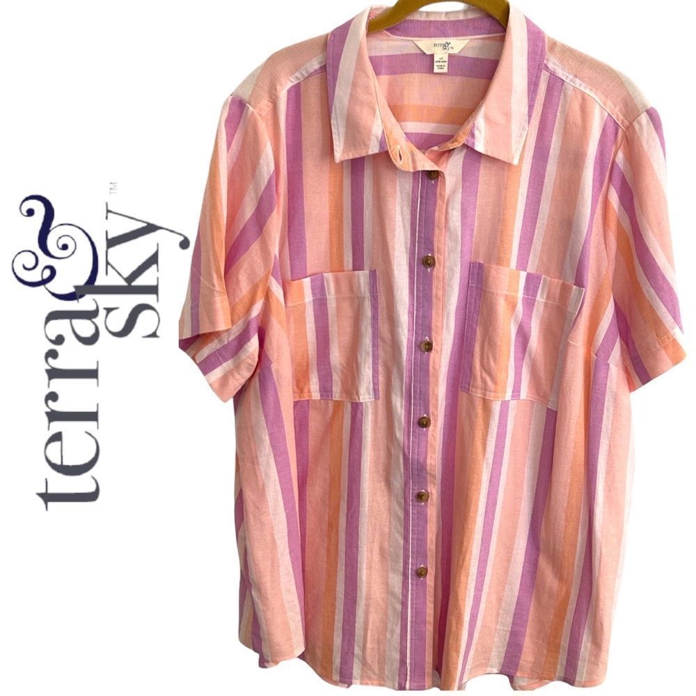 Terra & Sky striped top with wonderful colors perfect for spring. Size 1X 16/18